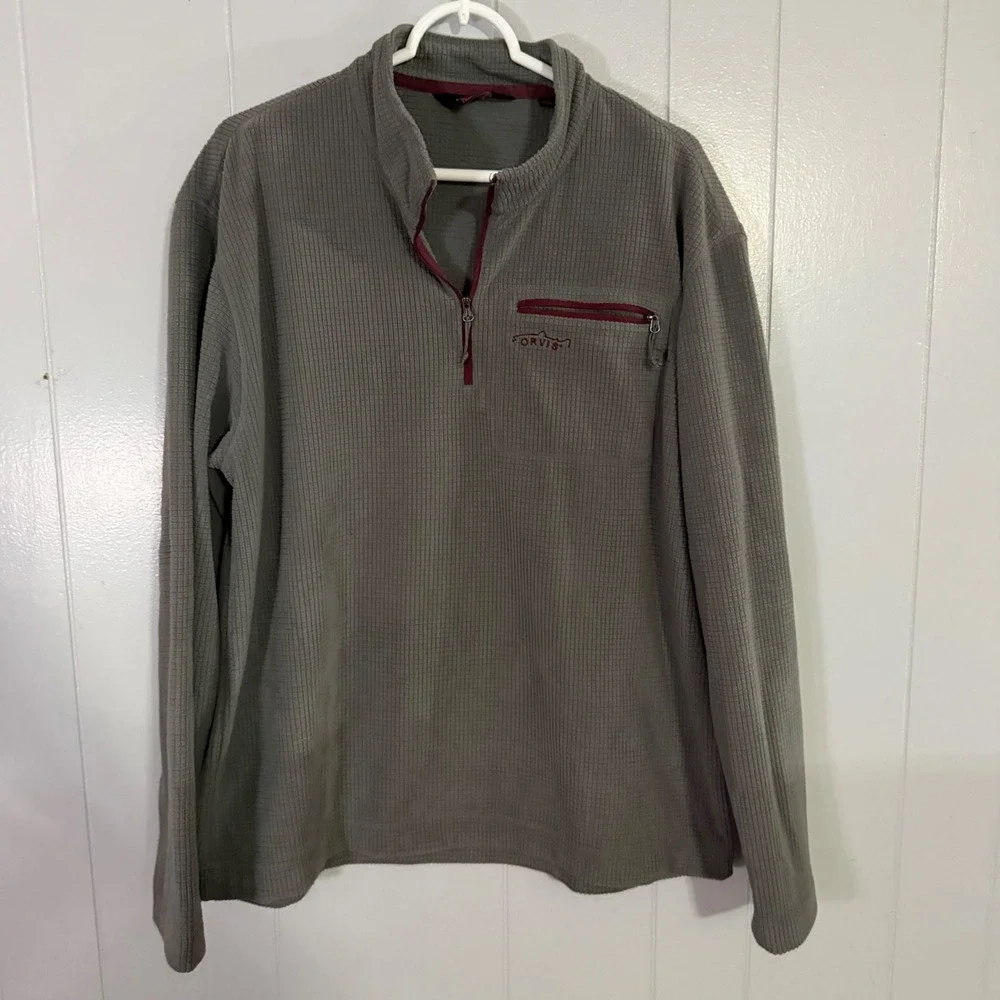 Orvis‎ Trout Bum Quarter Zip Fleece Mens Large Gray Waffle Grid Pullover